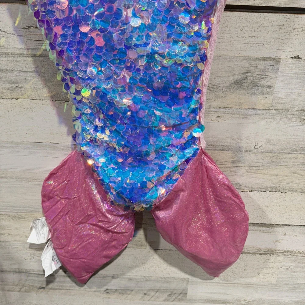 Nicole Miller Mermaid Tail Blanket Kids Shiny Pink Blue Sequin Plush Cozy EUC